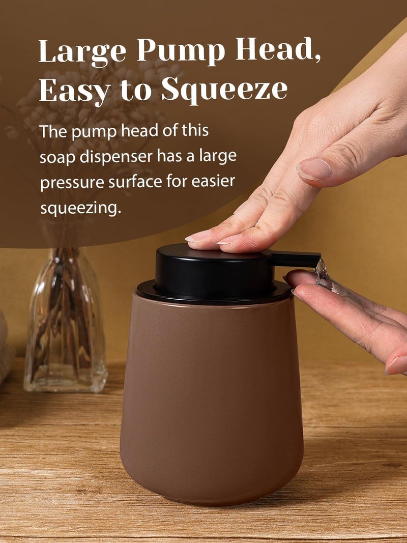 INGOFIN Ceramic Lotion Dispenser - 12 oz Hand Soap Dispenser Bathroom, Modern Liquid Dispenser with Pump, Refillable Dish Soap Bottle for Kitchen, Matte Brown - Image 4